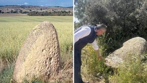 El Menhir del Gamonal. Antes y después. El concejal de Entorno Rural del Ayuntamiento de Talavera de la Reina comprueba realmente el derribo