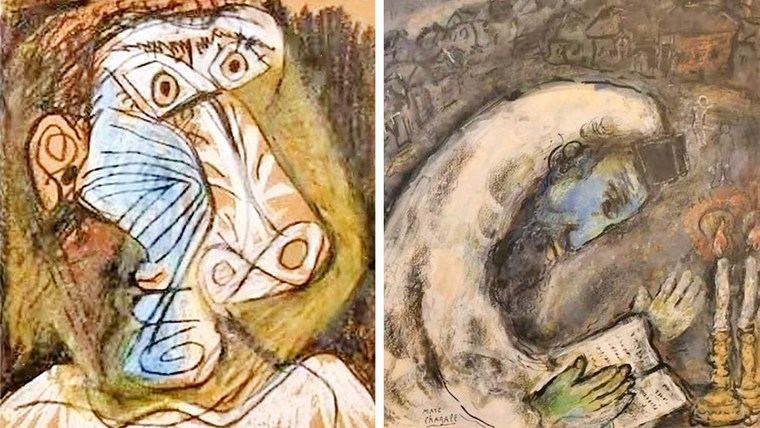 'Tete' de Picasso (izda.) y  'L'homme en prière'  de Chagall