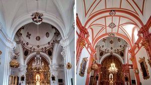 El interior renovado (dcha) de la Iglesia de Nuestra Señora de Mirón, Soria 