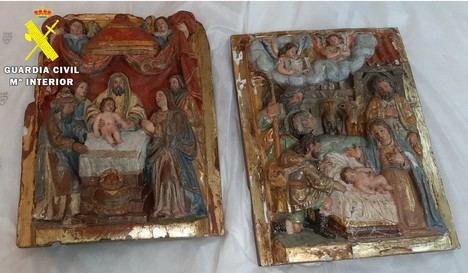 La Guardia Civil recupera dos relieves de la ermita de la Virgen del Castillo de Las Hormazas (Burgos) robados en 1995