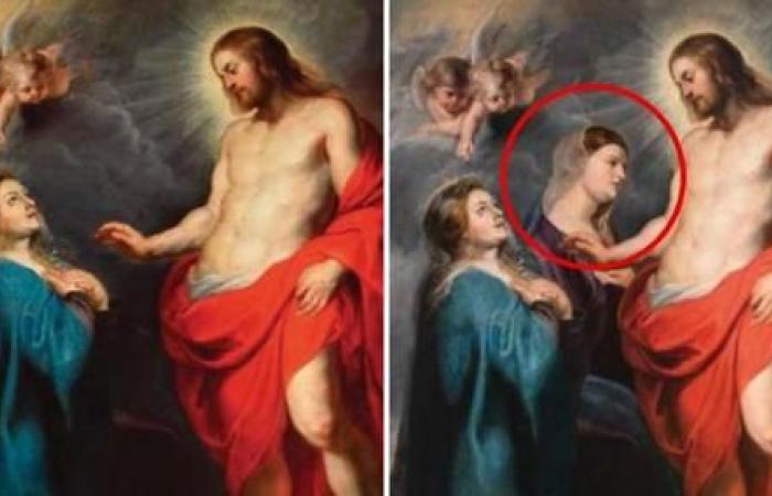 'Cristo resucitado se aparece a su madre'. Antes de la restauración de 2015 con una sola Virgen (derecha) y después de la restauración mostrando ambas Vírgenes 