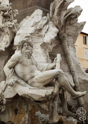 la escultura original del Ganges en la fuente de los cuatro ríos de Roma