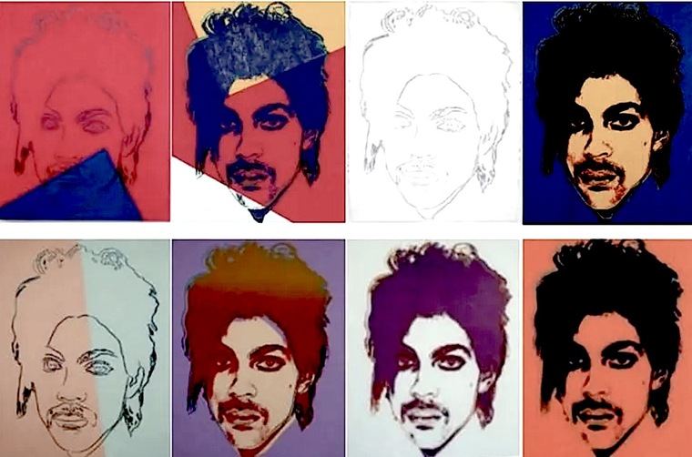 a partir de una foto de Goldsmith de 1984, Warhol creo sin pagar derechos la Serie Prince con 16 imágenes.