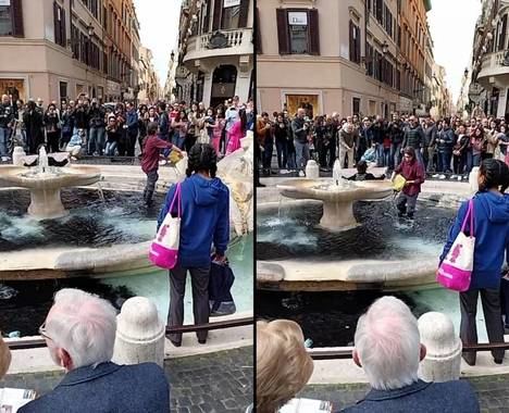 Tres econazis detenidos por arrojar pintura en la fuente de la Plaza de España en Roma