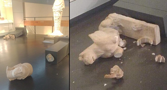 Las dos esculturas romanas destrozadas por el fanático afectado de Sidrome de Jerusalén