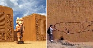 Grafitis obscenos a plena luz del día en el sitio arqueológico de Chan Chan (Perú)