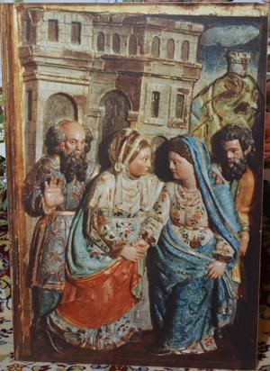 TABLA POLICROMADA, "Visitación de la Virgen a su prima Santa Isabel"