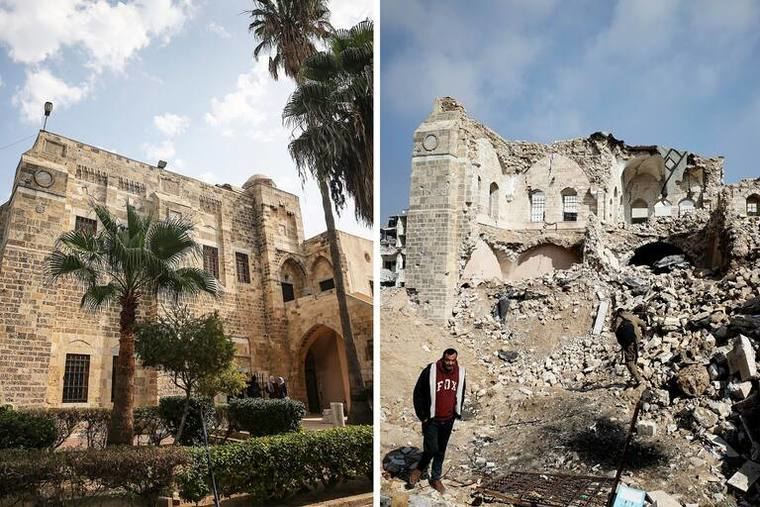 Museo del Palacio Al Basha, Gaza.Antes y después de los bombardeos israelíes.