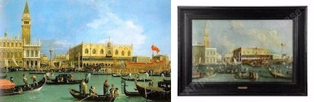 Izq. 'San Marcos día de la Ascensión' (1732)
122 x 183 , Antonio Canal , Canaletto

Dcha. 'Vista de Venecia' (El de Doña. Pepita)
33 x 25 cm.

Demasiado similares...
