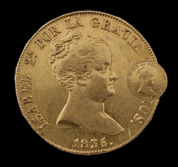 moneda de 80 Reales de Oro de Isabel II, perteneciente (ya no ) a la colección cedida por el Ministerio de Cultura.