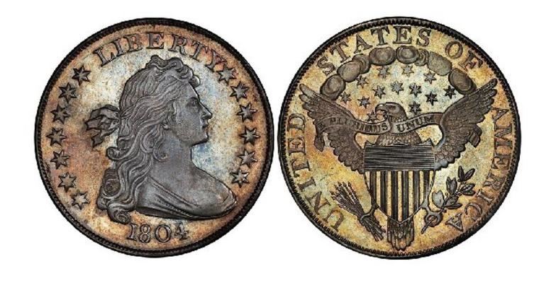 Esta extraordinaria moneda de 1 dólar de plata de 1804, escasísima, fue subastada por 7,7 millones de dólares en 2021.