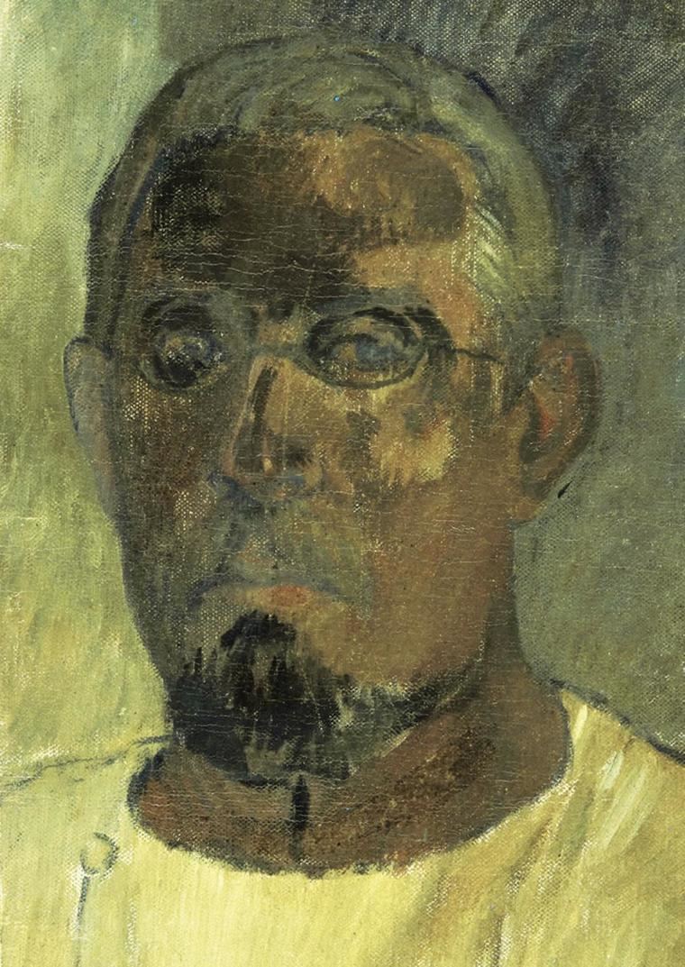 El autorretrato bajo luz ultravioleta. Algunas de las zonas más oscuras del rostro están repintadas.