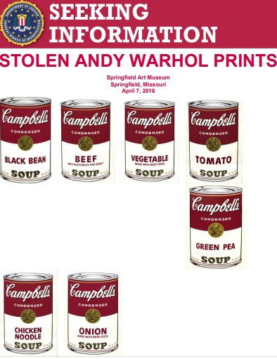Continúa la búsqueda de 7 serigrafías robadas de Sopas Campell’s de Andy Warhol