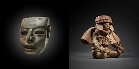 La máscara de Teotihuacán (alrededor del año 450-1650 d. C.) tiene un precio estimado de 30.000 y 50.000 dólares. La Figura sentada de Veracruz (550-950 d.C.), un precio con un precio estimado de 5.000 y 7.000 dólares