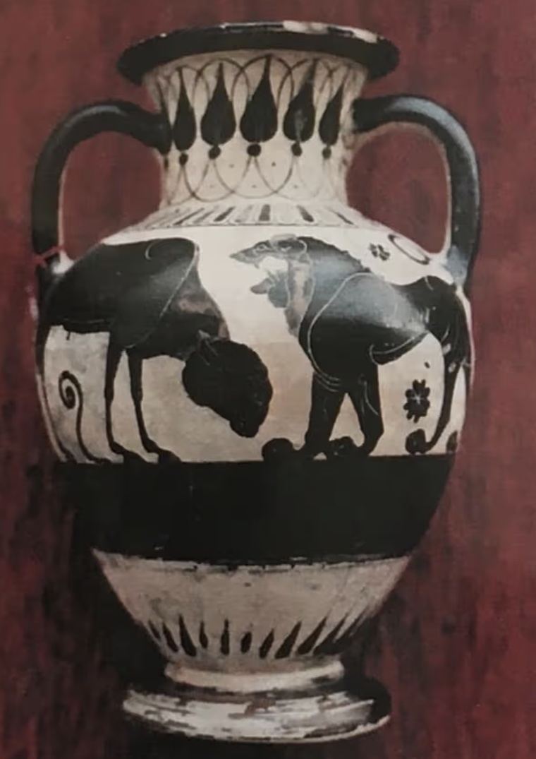 ánfora de figuras negras (550 a. C.) estaba a la venta en la Galeria Kallos (TEFAF Maastrich 2025)