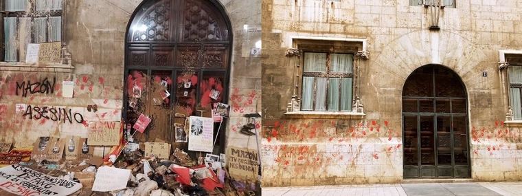 El 9 de noviembre se atacó el Palacio de la Generalitat de Valencia (BIC). Los efectos son evidentes.