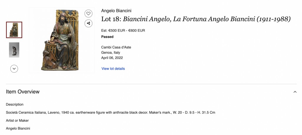 Ficha de la Sala de Subastas Cambi (2022). © Cambi Casa d'Aste